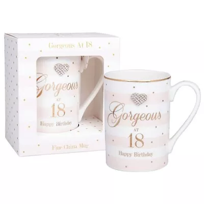 Buy 18th Birthday Mug Mad Dot Fine China Mug Diamante Heart Gift Boxed • 8.99£