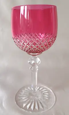 Buy A Cranberry Overlay Ovoid Bowl Cut Stem Wine Glass /  Glasses E20thC • 12.50£