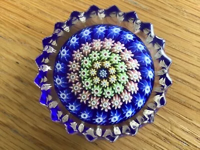 Buy Perthshire Small Glass Millefiori Paperweight Blue Floral Scalloped Edge 4cm • 9.99£
