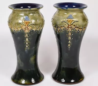 Buy Pair Of Royal Doulton Art Nouveau Glazed Stoneware Vases Signed FB • 98.99£