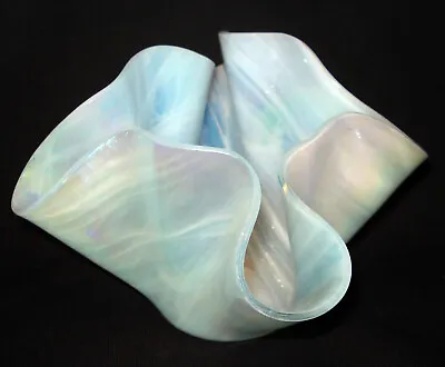 Buy Vintage White Swirl Iridescent Crackle Modern Art Glass 4 1/8” Handkerchief Bowl • 15.41£