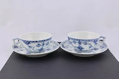 Buy Set Of 2 Royal Copenhagen Blue Fluted Half Lace Cup And Saucer – Mint • 303.11£