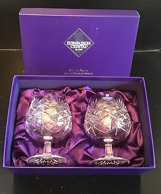 Buy Beautiful New Boxed Set Of Edinburgh Crystal Brandy Glasses 5” High • 15£