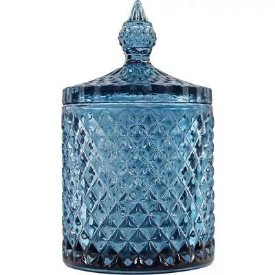 Buy Diamond Faceted Crystal Glass Candy Jar With Lid, 18oz Blue Decorative Jar, N... • 22.41£