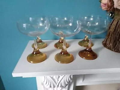 Buy Set Of 6 Rosenthal Clarion  Studio-Linie Champagne Glasses With Amber Base • 100£
