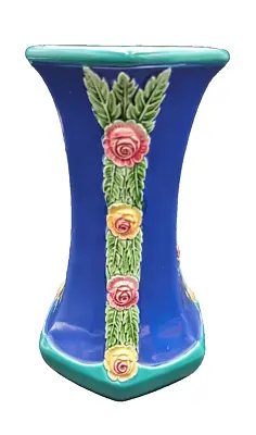 Buy Antique Eichwald Art Deco Majolica Vase 506 Bernard Block Blue W/ Flowers Czech • 75.82£