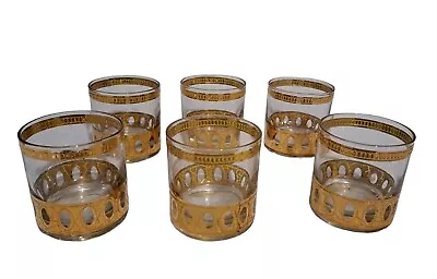 Buy 6 Vintage MCM Culver Antigua 22K Gold Crackle Trim Rocks Glasses 3.5 IN  8 OZ • 91.60£