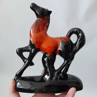 Buy Evangeline Canuck Pottery Vintage Pottery Horse, Black Orange Drip, 1960s Canada • 35£