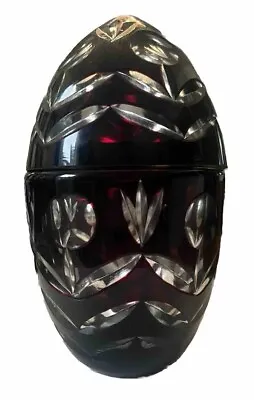 Buy Vintage Bohemian Egg Vessel Trinket Czech Cut To Clear Art Glass Ruby Red • 33.21£