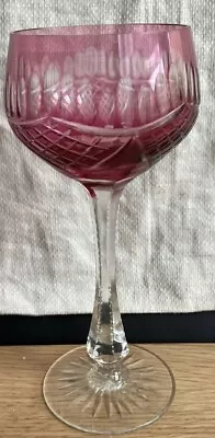 Buy Czech Bohemian Cranberry Cut To Clear Crystal Wine Glass 7” Facet Cut • 12£