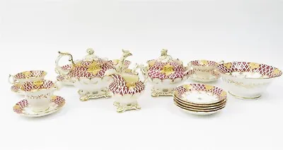 Buy Antique Ridgway Bone China C1810-1850 Tea Set Pattern #6335 Red Gold Cream  • 637.86£