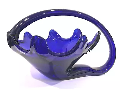 Buy Cobalt Blue Art Glass Handled Large Sculpted Bowl 11  X 8-1/2  • 57.63£