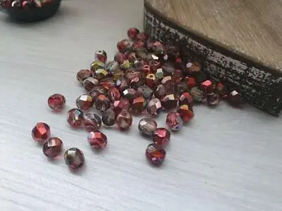 Buy 6mm Crystal Wine Fire Polish Czech Glass Beads | 25 Beads • 2.70£
