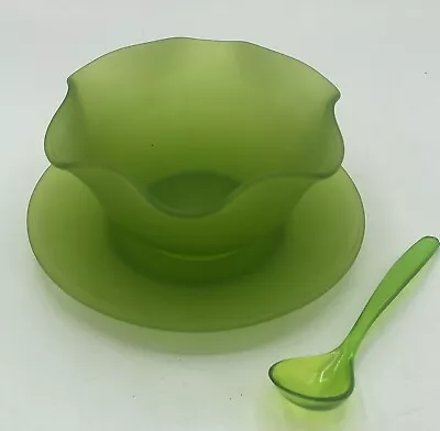 Buy Indiana Glass Co. Green Satin Glass 3 Piece Mayonnaise Set With Box VTG 7298 • 13.67£