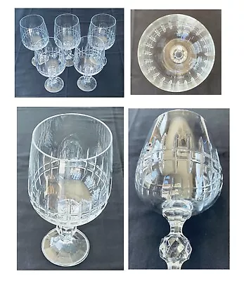 Buy VINTAGE Bohemia Crystal Wine Glasses 12 Oz BELFAST Cut Prism Ball Stem 5-Pc Set • 41.33£