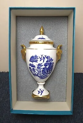 Buy Boxed Coalport Fine Bone China Blue Willow Ramshead Urn Vase & Cover 17.5cm High • 54.99£