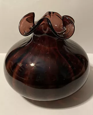 Buy Vintage Amethyst Glass Optic Large Squat Vase Hand Blown Art Glass • 18.11£