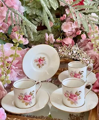 Buy Aynsley Demitasse Coffee Cups And Saucers X 3 Pink Roses & Gold C1667 EXCELLENT! • 28£