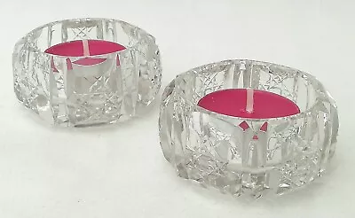Buy 2 X Vintage Clear Cut Glass Tealight Candle Holders 6.5cm Diameter • 10.99£