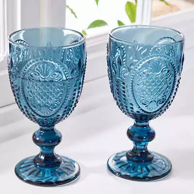 Buy 4pc Wine Glasses Set Diamond Cut Glass Vintage Style Drink Goblets 300ml • 24.99£