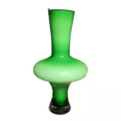 Buy Vintage Scandinavian MCM Vase Green White Cased Heavy 13.25 Vessel Clear Bottom  • 245.97£