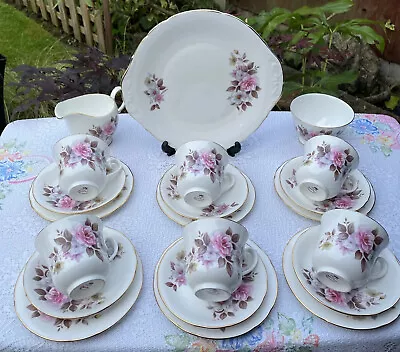 Buy Vintage Queen Anne Bone China 21 Piece Tea Set Pink Flowers New Price • 27£