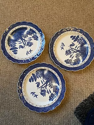 Buy Booths Real Old Willow A8025 Set Of 3 Dinner Plates Gold Trim 25.5cm • 9£