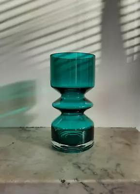 Buy Vintage Finnish Riihimaki Turquoise Hooped Glass Vase • 9.99£