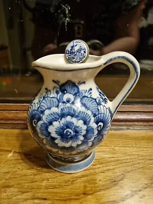 Buy Vintage Dutch Delft Pottery Decorative Miniature Jug Blue & White  With Spoon • 2£