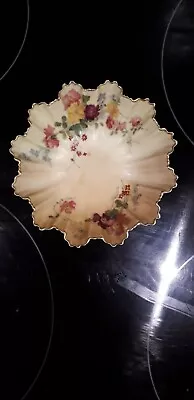 Buy Antique Royal Worcester Dish In Blush Ivory & Hand Painted Flowers • 38£