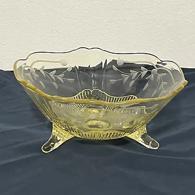 Buy Vintage Yellow 3 Footed Etched Depression Glass Bowl 8  Diameter X 3  High • 17.29£