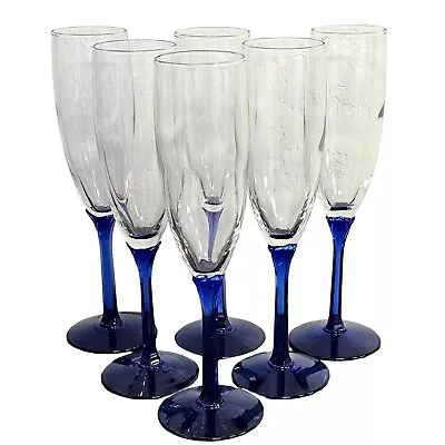 Buy 6 Libbey Domaine Cobalt Blue Fluted Champagne Glasses 8  Colorful Stem • 66.68£