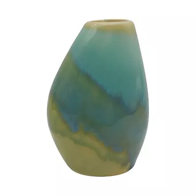 Buy Handmade Asymmetrical Pottery Bud Vase - 4  Small Blue Green Drip Glaze Boho • 16.88£