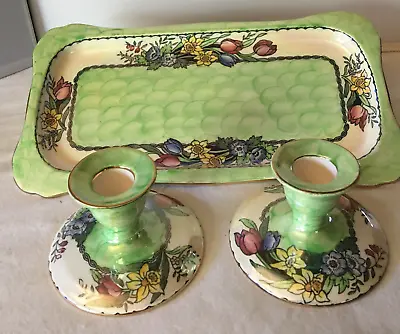 Buy Vintage Maling Lustre Ware Bedroom Tray & 2 Candle Holder’s • 18.50£