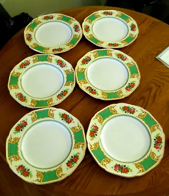 Buy Set Of 6 Crown Ducal Ware Usa Pat England Floral Yellow Green Dinner Plates • 188.64£