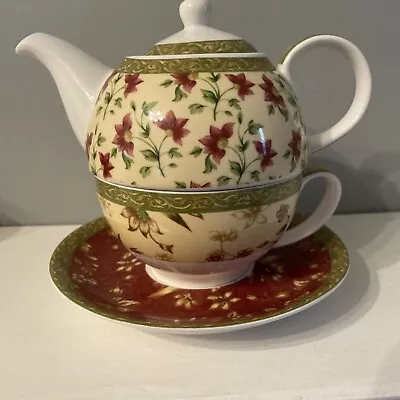 Buy Queens Ceylon Design Bone China Three Piece Tea Set For One Cup Saucer Tea Pot • 8.99£