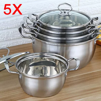 Buy 5pcs Stainless Steel Cookware Hob Stockpot Pot Casserole Set With Glass Lids Uk • 16.99£