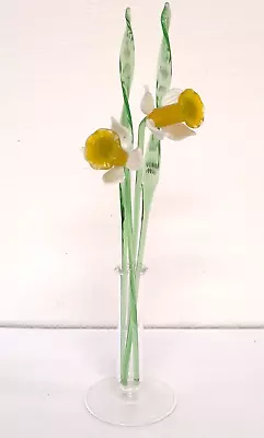 Buy Glass Decorative Flowers In Vase Ornaments Five Piece Daffodil Yellow Floral • 19.99£