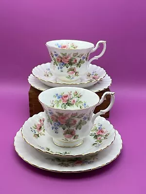 Buy TWO SETS Royal Albert Moss Rose -  Bone China Tea Cup, Saucer, Side Plate Trios • 14.98£