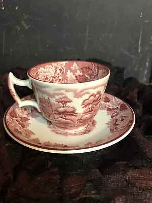 Buy Woods Ware Pink/Red Enoch Woods  English Scenery By Woods & Sons Teacup & Saucer • 14.17£