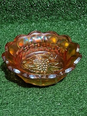 Buy Carnival Glass Bowl Iridescent Marigold Scalloped Vintage Art Deco Grape Design • 9.99£