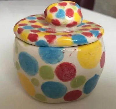 Buy Funky Hand Made Glazed Pottery Pinch Pot Spotty With Lid Cute! 3” (Dp) • 7£