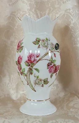 Buy AYNSLEY 'Elizabeth Rose' Fine Bone China Crown Top Vase. New.  8.5  Tall. • 14£