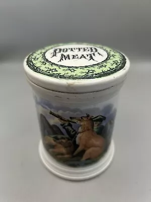 Buy Superb Victorian Pratt Ware Jar With Original Potted Meat Pot Lid ‘deerstalker’ • 32£