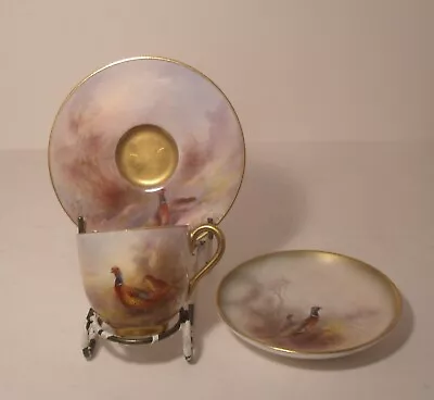 Buy Royal Worcester Pheasant Cup , Saucer  And Pin Dish James Stinton (Cup A/F) • 94.99£