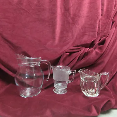 Buy 3 X Different Type Vintage Small Cut Crystal Glass Clear Color Water Jug - Heavy • 12.43£