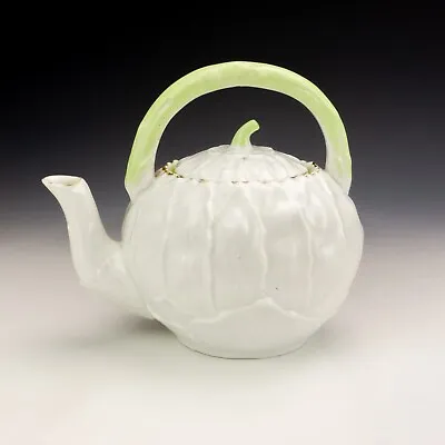 Buy Antique English China - Green Bale Handled White & Gilt Teapot • 19.99£
