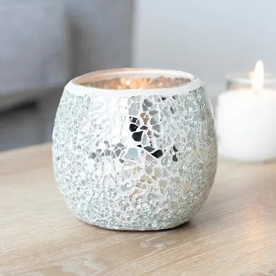 Buy Silver Crackle Small/Large And Pillar Glass Candle/Oil Burners • 9.99£