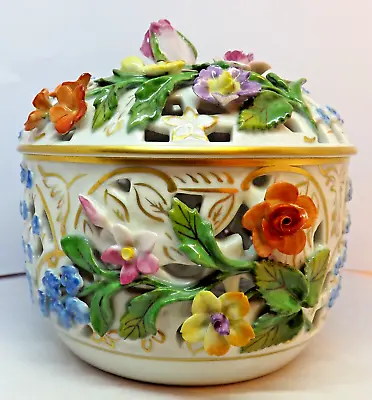 Buy Carl Thieme -  Dresden Hand Painted Reticulated Lidded Pot. Flower Encrusted • 72.99£