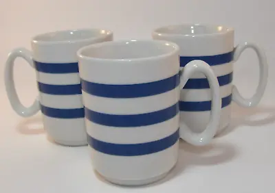 Buy 3 Vintage Staffordshire Blue & White Striped Tea Or Coffee Mugs C1960s VGC • 14.99£